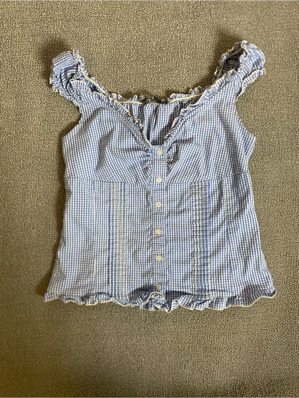 Brandy Melville Gingham Ruffle Button Tank- Cottagecore Coquette Feminine Preppy